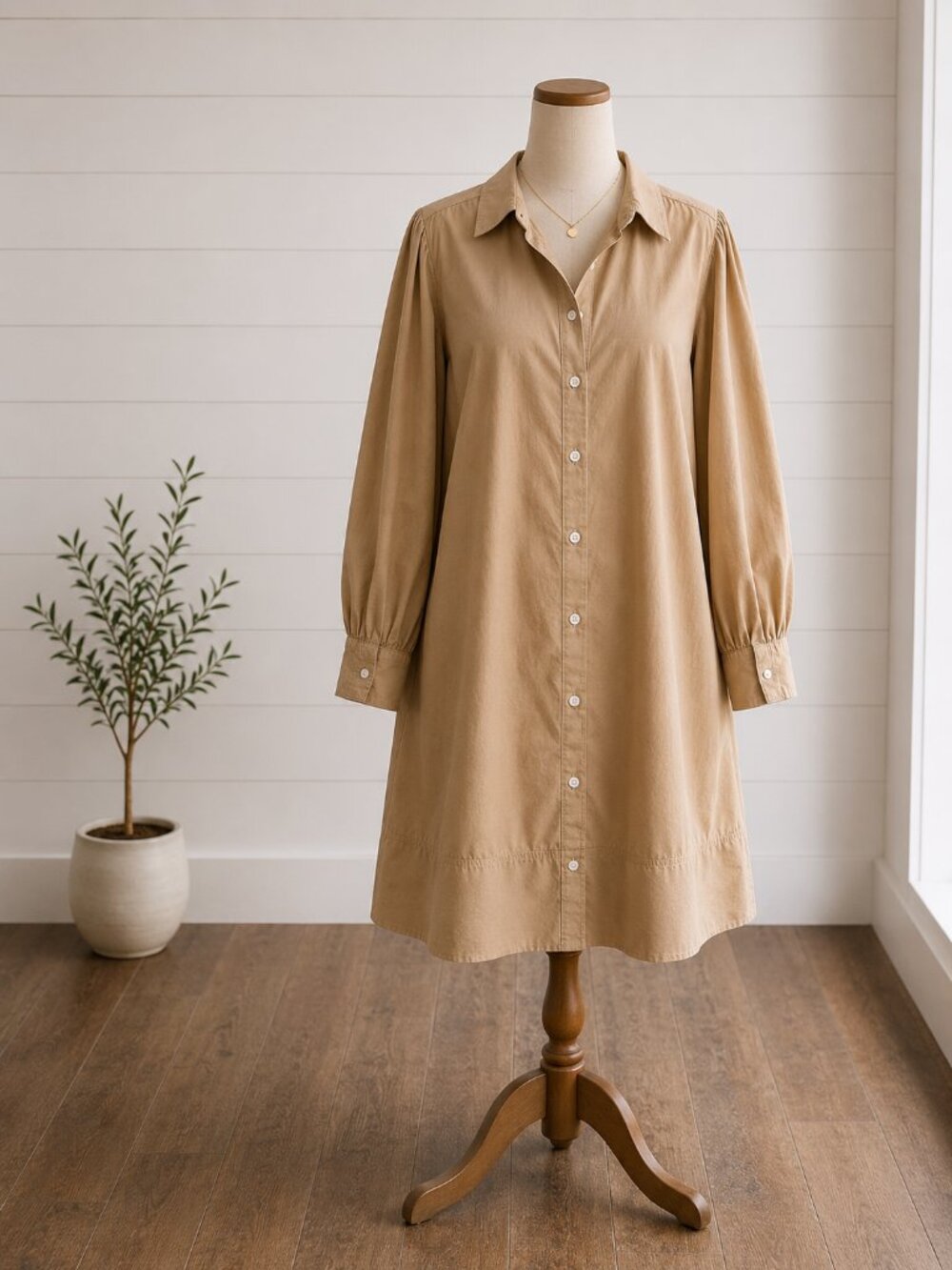 J.Crew Re-Imagined Tan Cotton Puff Sleeve Button Shirtdress Small